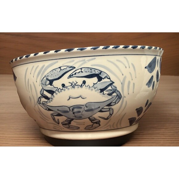 BLUE CRAB BAY CO BLUE CRAB DEEP MIXING BOWL 10” x 5” Hand Painted In Thailand - Picture 3 of 16